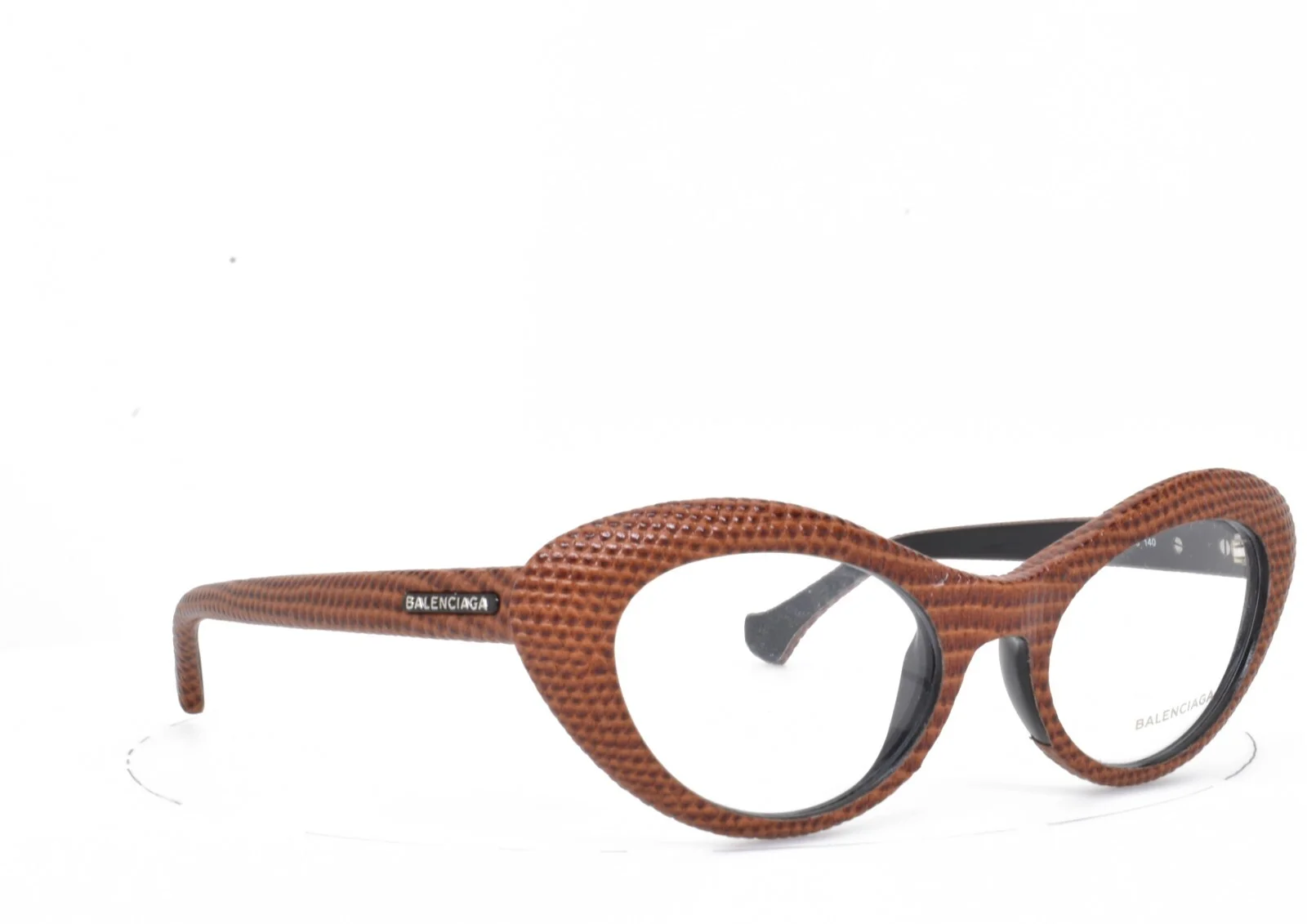 BALENCIAGA Eyeglasses BROWN LEATHER Snake Skin Cat Eye 5048 044 49-18-140 2
